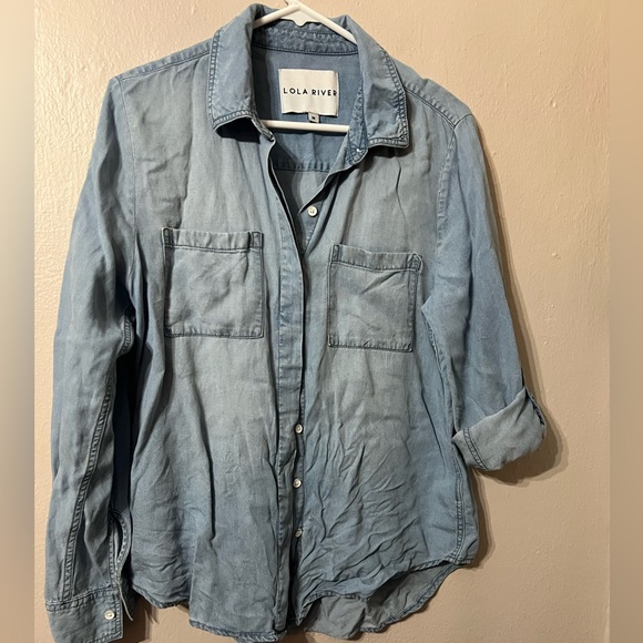 LOLA RIVER Women’s Chambray button down Shirt Size M - Picture 2 of 6